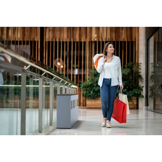 Coș de reciclare gri otel cu acoperire organica, cu 3 compartimente 3x60L – 180 litri Coș de reciclare gri otel cu acoperire organica, cu 3 compartimente 3x60L – 180 litri