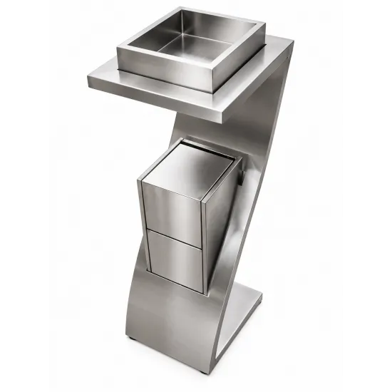 Cos de gunoi din inox cu scrumiera, pentru spatii profesionale