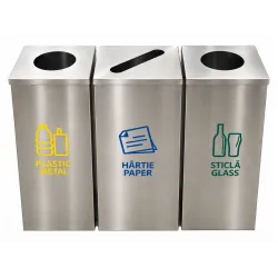 Cos de gunoi pentru colectare selectiva din inox, cu 3 compartimente