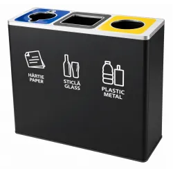 Cos de gunoi negru pentru colectare selectiva, 3 compartimente, 3x45L Cos de gunoi negru pentru colectare selectiva, 3 compartimente, 3x45L