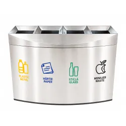 Cos gunoi modern pentru colectare selectiva din inox, 4 compartimente, 3x45L Cos gunoi modern pentru colectare selectiva din inox, 4 compartimente, 3x45L