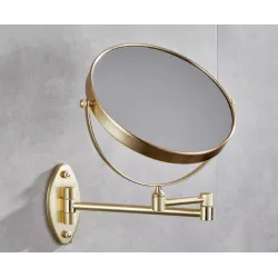 Oglinda rotunda cosmetica, aurie, cu montare pe perete, AQAS