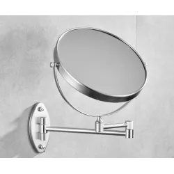 Oglinda rotunda cosmetica, argintie, cu montare pe perete, AQAS