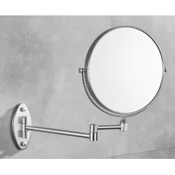 Oglinda rotunda cosmetica, argintie, cu montare pe perete, AQAS