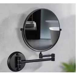 Oglinda rotunda cosmetica, neagra, cu montare pe perete, AQAS