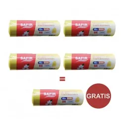 Pachet 4 ROLE Saci menajeri Premium 60 L, 20 buc /rola, galbeni, parfumati, Safir + 1 rola Gratuit Pachet 4 ROLE Saci menajeri Premium 60 L, 20 buc /rola, galbeni, parfumati, Safir + 1 rola Gratuit