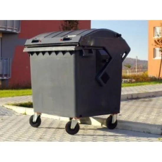 Container HDPE CLF 1100L cu capac plat negru - Transportul nu este inclus