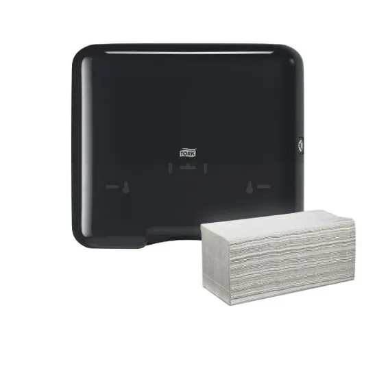 Dispenser negru de prosoape din hartie mini Tork, V  si ZZ Fold, capacitate de 300 servetele Dispenser negru de prosoape din hartie mini Tork, V  si ZZ Fold, capacitate de 300 servetele