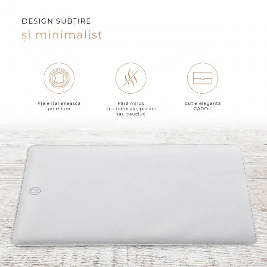 Husa laptop, MacBook 13 inch, UNIKA, piele PU cu lana din fibre naturale, gri