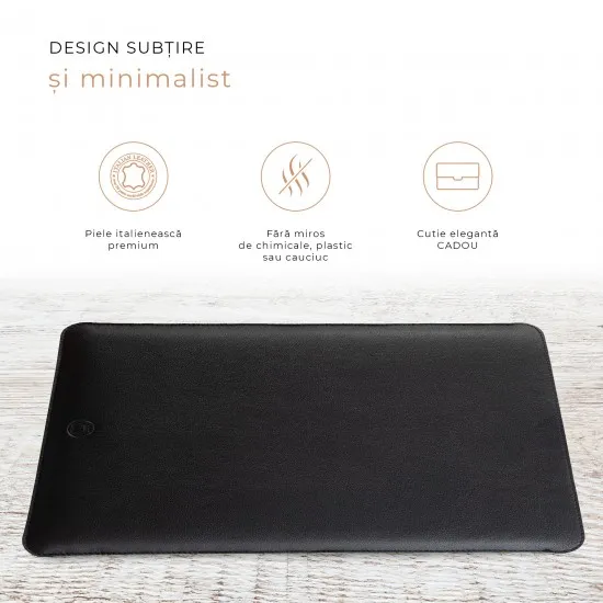 Husa laptop, MacBook 13 inch, UNIKA, piele PU cu lana din fibre naturale, negru Husa laptop, MacBook 13 inch, UNIKA, piele PU cu lana din fibre naturale, negru