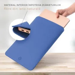 Husa laptop, MacBook 15 inch, UNIKA, piele PU cu lana din fibre naturale, albastru Husa laptop, MacBook 15 inch, UNIKA, piele PU cu lana din fibre naturale, albastru