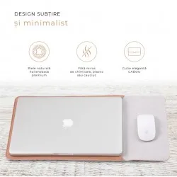 Husa MacBook laptop 13 inch, piele naturala, nude