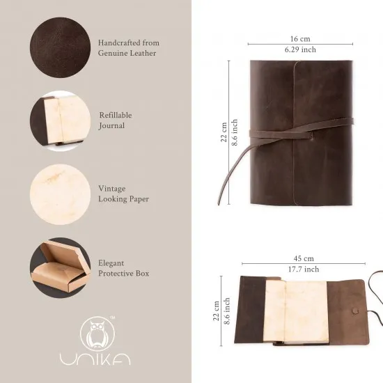 Jurnal piele naturala Vintage, 354 pagini, bloc detasabil, cutie cadou, lucrat manual, maro Jurnal piele naturala Vintage, 354 pagini, bloc detasabil, cutie cadou, lucrat manual, maro