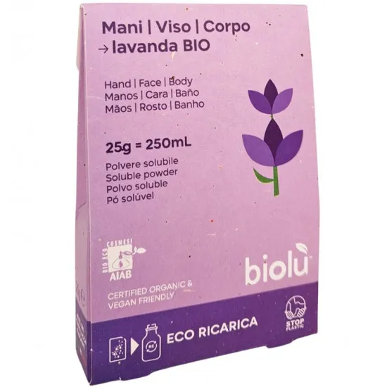 Sapun lichid cu lavanda bio pudra 25g, eco-refill, Biolu Sapun lichid cu lavanda bio pudra 25g, eco-refill, Biolu