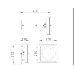 Oglinda patrata cosmetica, brat extensibil si iluminare Led, montare pe perete, 252 x 230 mm Oglinda patrata cosmetica, brat extensibil si iluminare Led, montare pe perete, 252 x 230 mm