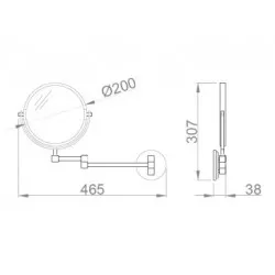 Oglinda rotunda cosmetica reversibila, brat extensibil, montare pe perete, 307 x 475 mm