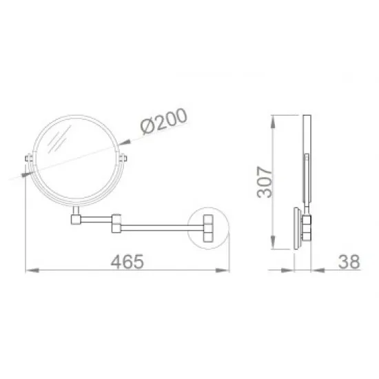 Oglinda rotunda cosmetica reversibila, brat extensibil, montare pe perete, 307 x 475 mm Oglinda rotunda cosmetica reversibila, brat extensibil, montare pe perete, 307 x 475 mm