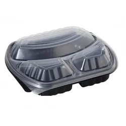 Caserole negre,de meniu, cu 3 compartimente (capac inclus) - 50 buc/set