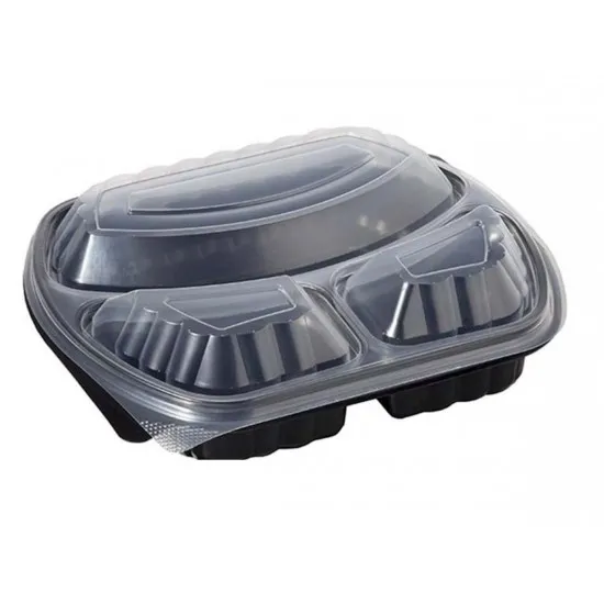 Caserole negre,de meniu, cu 3 compartimente (capac inclus) - 50 buc/set Caserole negre,de meniu, cu 3 compartimente (capac inclus) - 50 buc/set