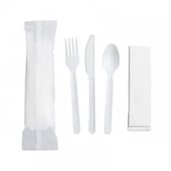 Set de tacamuri, BIO CPLA, Lingura + Furculita + Cutit + Servetel - 100 buc/set