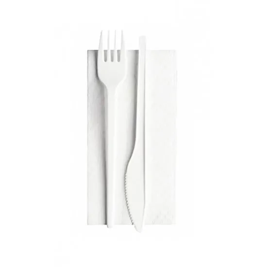 Set BIO CPLA Furculita + Cutit + Servetel - 1000 buc/bax, 100 buc/set Set BIO CPLA Furculita + Cutit + Servetel - 1000 buc/bax, 100 buc/set