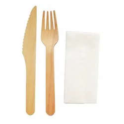 Set LEMN Furculita + Cutit + Servetel - 100 buc/set Set LEMN Furculita + Cutit + Servetel - 100 buc/set