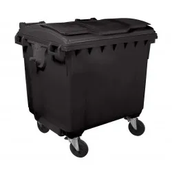 Container HDPE CLF 1100L cu capac plat negru - Transport inclus