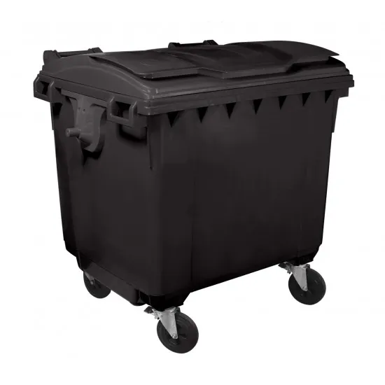 Container HDPE CLF 1100L cu capac plat negru - Transportul nu este inclus