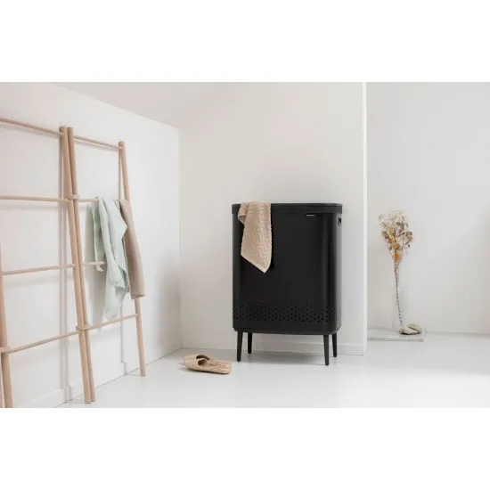 Cos rufe Bo Laundry Bin Hi, 2 x 45L, Capac plastic - negru mat