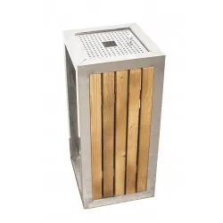 KUOKIO C, Cos scrumiera cu design modern, din inox si lemn, 30x30x70cm KUOKIO C, Cos scrumiera cu design modern, din inox si lemn, 30x30x70cm