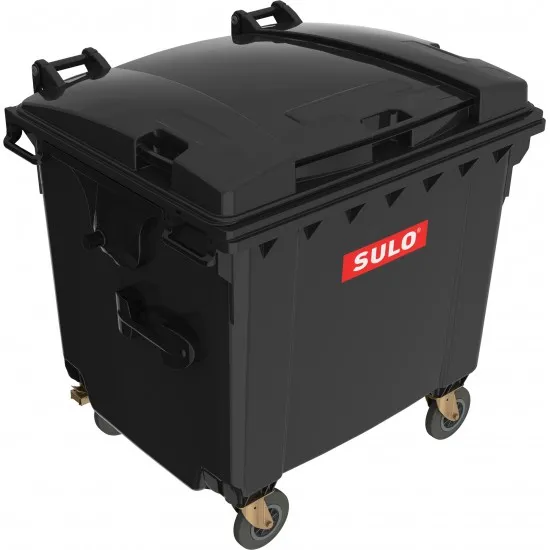Eurocontainer negru din material plastic, cu capac plat SULO, 1100 L - Transport Inclus Eurocontainer negru din material plastic, cu capac plat SULO, 1100 L - Transport Inclus