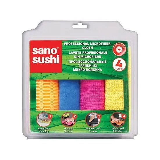 Set 4 lavete profesionale din microfibre Sano Sushi Set 4 lavete profesionale din microfibre Sano Sushi