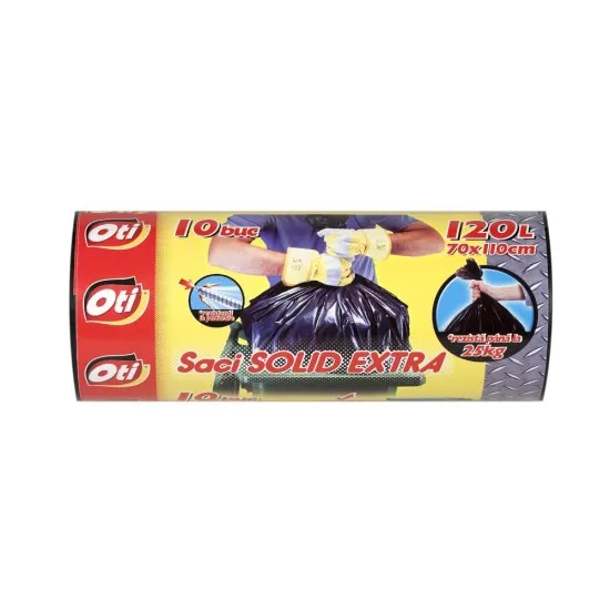 Saci menaj OTI SOLID EXTRA 120L, negru, 10 buc/rola