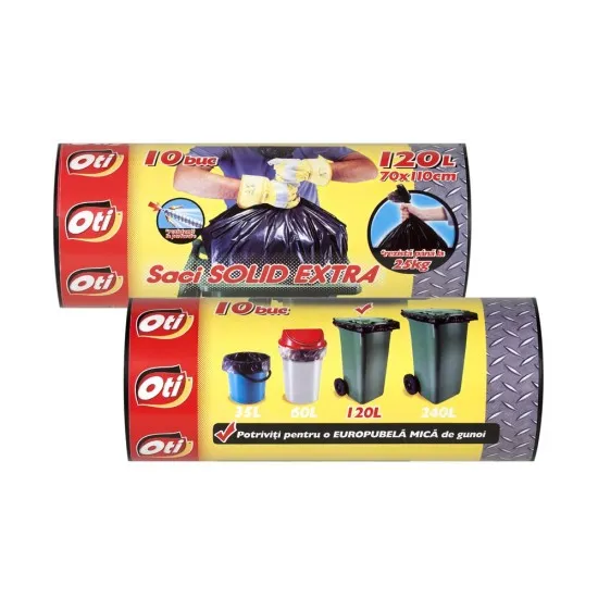 Saci menaj OTI SOLID EXTRA 120L, negru, 10 buc/rola