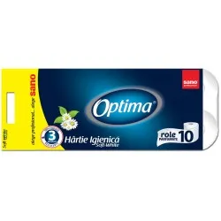 Hartie igienica, in 3 straturi, 10 role/pachet, SANO PAPER TOILET OPTIMA 