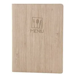 Mapa meniu A4+, Wood, piele PU interior/exterior, lavabila, bej Mapa meniu A4+, Wood, piele PU interior/exterior, lavabila, bej
