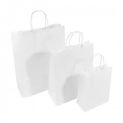 Set 100 bucati, Punga hartie, alba, cu maner sfoara, 16x9x21cm Set 100 bucati, Punga hartie, alba, cu maner sfoara, 16x9x21cm