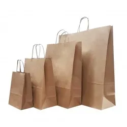 Set 100 bucati, Punga hartie, natur, cu maner sfoara, 20x9x25cm