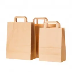 Set 250 bucati, Punga hartie, natur, cu maner plat, 26x17x 28.50cm Set 250 bucati, Punga hartie, natur, cu maner plat, 26x17x 28.50cm