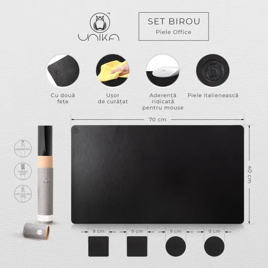 Set mapa birou Office mic, pentru protectie, Unika, din piele PU, cu 2 suporturi pahar,negru Set mapa birou Office mic, pentru protectie, Unika, din piele PU, cu 2 suporturi pahar,negru