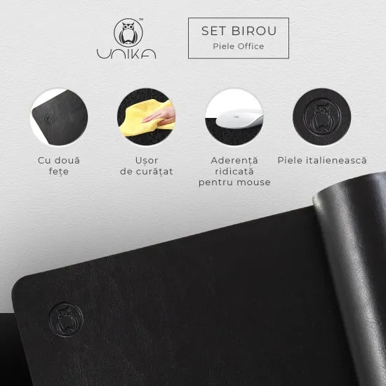 Set mapa birou Office mic, pentru protectie, Unika, din piele PU, cu 2 suporturi pahar,negru Set mapa birou Office mic, pentru protectie, Unika, din piele PU, cu 2 suporturi pahar,negru