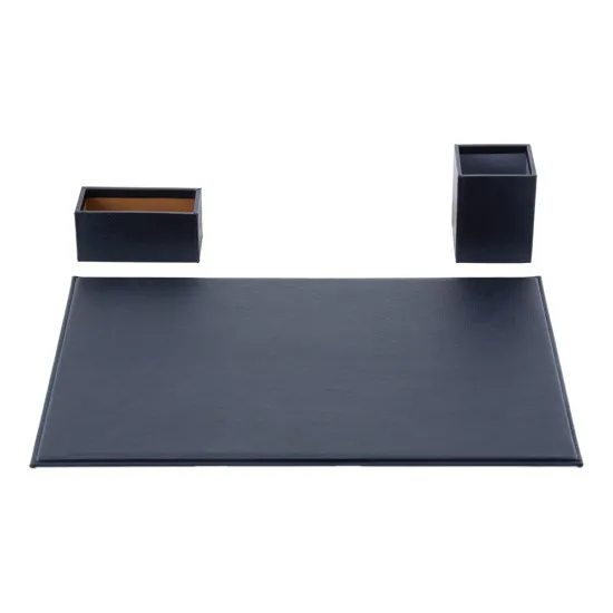 Set 3 piese Smart piele naturala, mapa protectie birou, suport pixuri, suport carti de vizita, Unika, albastru Set 3 piese Smart piele naturala, mapa protectie birou, suport pixuri, suport carti de vizita, Unika, albastru