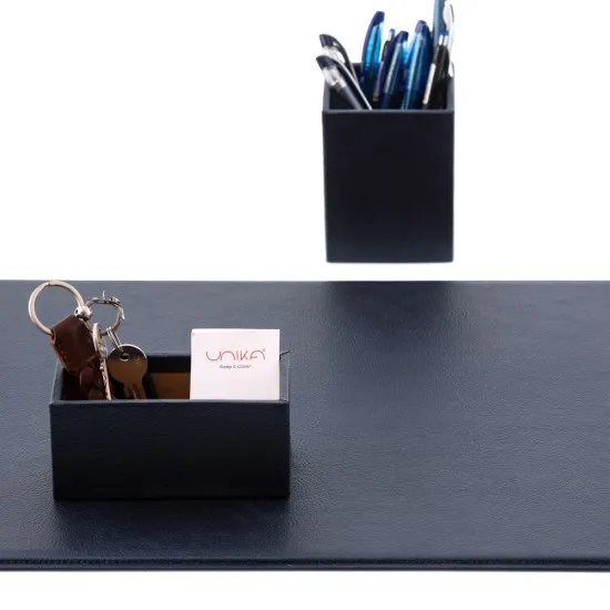 Set 3 piese Smart piele naturala, mapa protectie birou, suport pixuri, suport carti de vizita, Unika, albastru Set 3 piese Smart piele naturala, mapa protectie birou, suport pixuri, suport carti de vizita, Unika, albastru