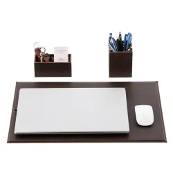 Set 3 piese Smart piele naturala, mapa protectie birou, suport pixuri, suport carti de vizita, Unika, maro Set 3 piese Smart piele naturala, mapa protectie birou, suport pixuri, suport carti de vizita, Unika, maro