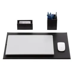 Set 3 piese Smart piele naturala, mapa protectie birou, suport pixuri, suport carti de vizita, Unika, negru Set 3 piese Smart piele naturala, mapa protectie birou, suport pixuri, suport carti de vizita, Unika, negru