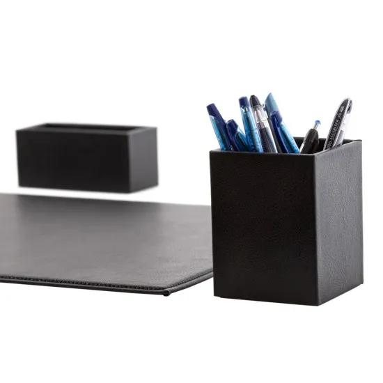 Set 3 piese Smart piele naturala, mapa protectie birou, suport pixuri, suport carti de vizita, Unika, negru Set 3 piese Smart piele naturala, mapa protectie birou, suport pixuri, suport carti de vizita, Unika, negru