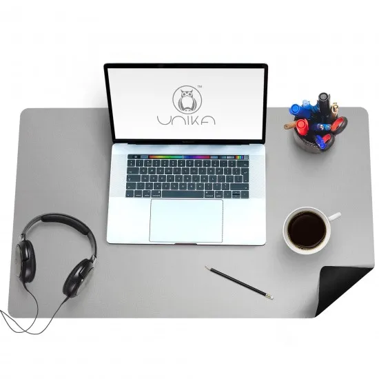 Mousepad gaming Flexi XXL, din piele, cu doua fete, pentru protectie birou, UNIKA, negru/gri Mousepad gaming Flexi XXL, din piele, cu doua fete, pentru protectie birou, UNIKA, negru/gri