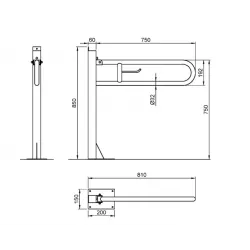 Bară de sprijin rabatabilă NOFER cu fixare în pardoseală, NOFER