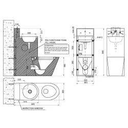 Toaletă și lavoar compact, antivandalism, montaj pe perete – inox satinat, NOFER