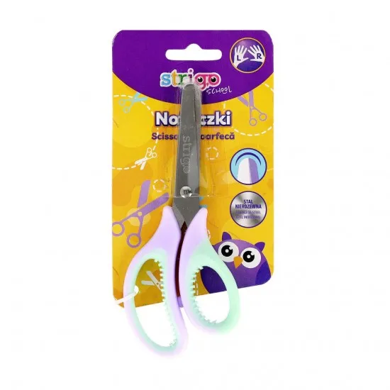 Foarfeca scolara Strigo, varf rotunjit, otel inoxidabil, grip cauciucat, albastru/gri, mov/menta, SSC370/371 D12 Foarfeca scolara Strigo, varf rotunjit, otel inoxidabil, grip cauciucat, albastru/gri, mov/menta, SSC370/371 D12